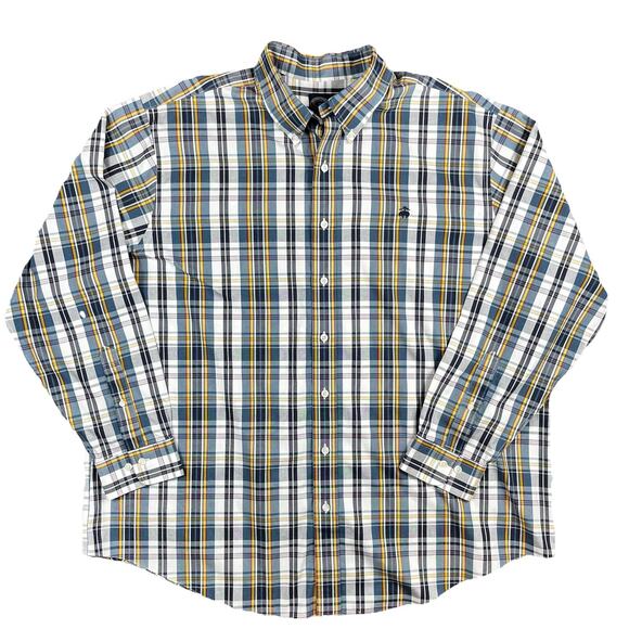 BROOKS BROTHERS Big&Tall Long Sleeve Shirt Non Iron 1XL Blue Yellow Plaid Preppy - Picture 1 of 14